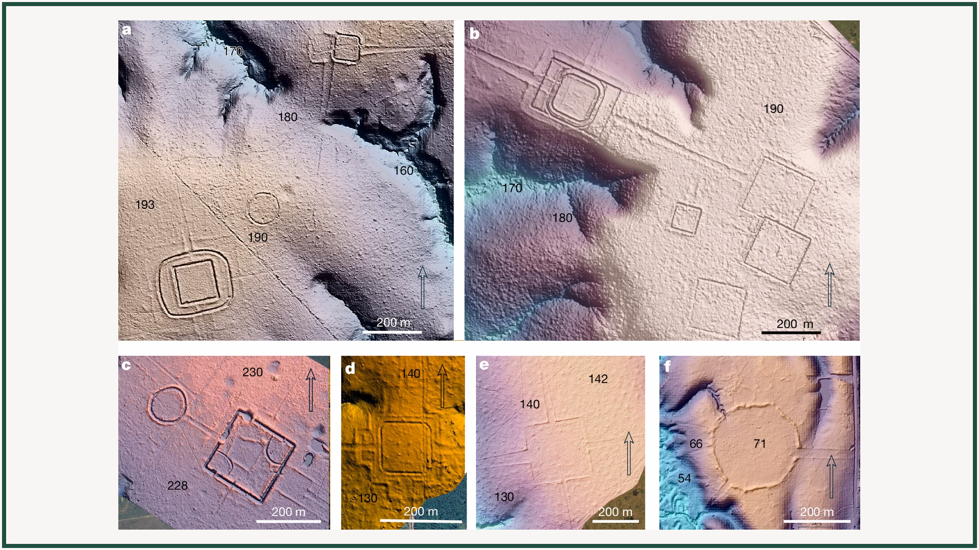 Geoglifos na amazônia: sensor lidar revela centenas de obras de terra Modelos digitais de terreno obtidos por lidar mostram diferentes geoglifos na amazônia do povo aquiry, com valas e aterros geométricos. Adaptado de pärssinen et al. /nature (2026), cc by 4. 0.
