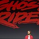 Ryan gosling diante do logo de ghost rider durante o painel da marvel studios na comic-con