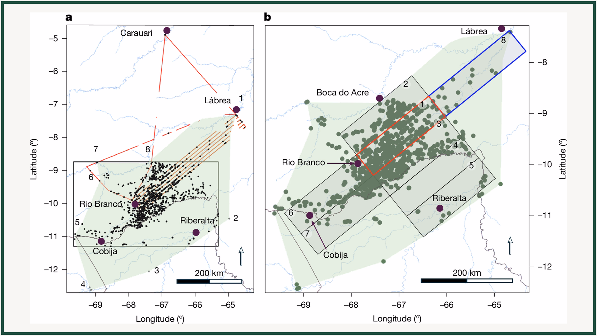 Geoglifos na amazônia: sensor lidar revela centenas de obras de terra Mapa da extensão estimada da área aquiry no sudoeste da amazônia e da distribuição dos geoglifos documentados. Adaptado de pärssinen et al. /nature (2026), cc by 4. 0.