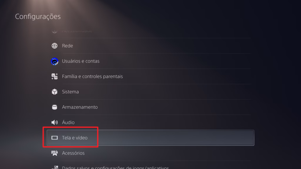O que é vrr: entenda a taxa de atualização variável em monitores e tvs Menu de configurações do ps5 destaca a opção tela e vídeo, caminho usado para acessar os ajustes de vrr.