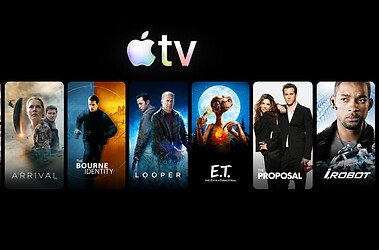 Logo do apple tv acima de cartazes de filmes clássicos disponíveis no catálogo