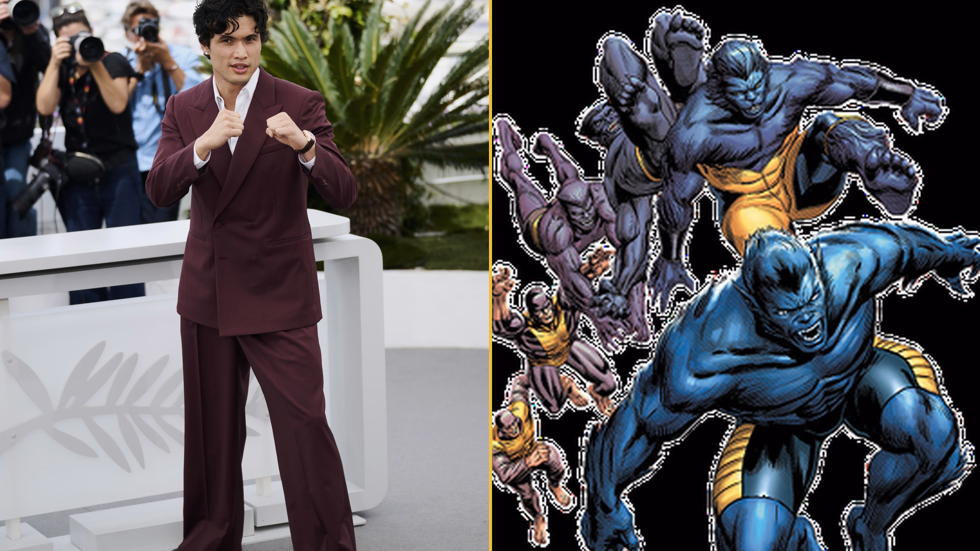 Novo elenco de x-men no mcu: veja o que sabemos Montagem lado a lado com charles melton e fera nos quadrinhos