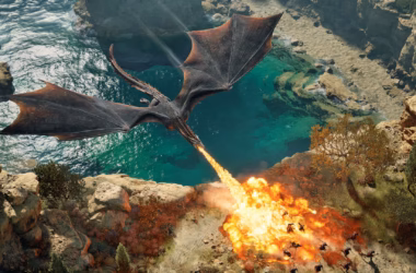 Dragão sobrevoa um exército e lança fogo em game of thrones: war for westeros.