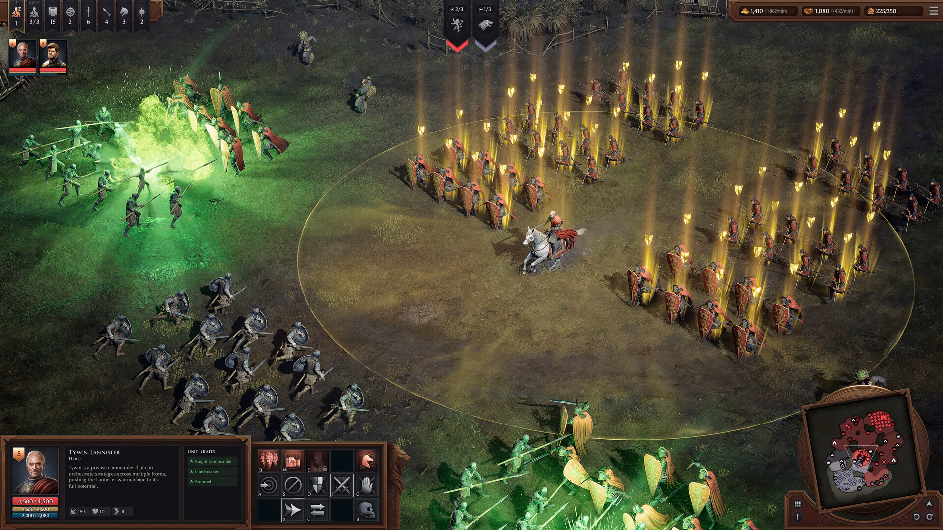Game of thrones: war for westeros chega ao pc em 2027 Interface do jogo mostra unidades em combate e a área de efeito de uma habilidade.