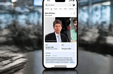 Smartphone mostra resultado incorreto do google com data de morte de sam altman