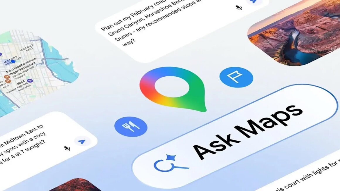 Interface do pergunte ao maps com gemini, mapa e sugestões de lugares
