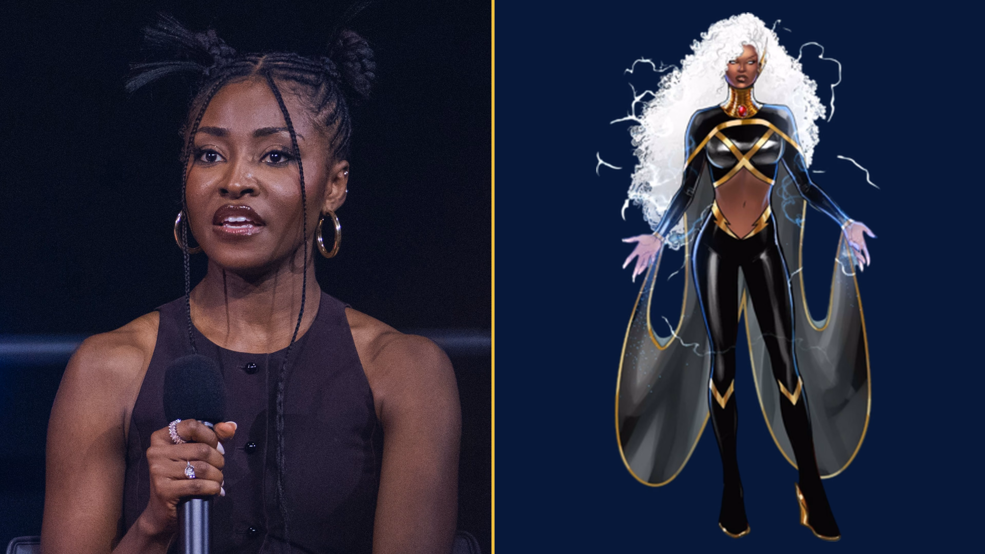 Novo elenco de x-men no mcu: veja o que sabemos Montagem lado a lado com jayme lawson e tempestade nos quadrinhos