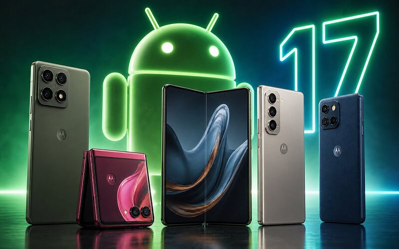 Principais smartphones motorola de 2026 diante do símbolo do android 17