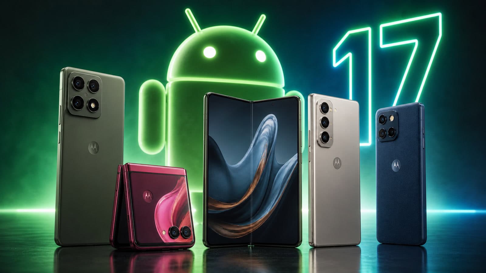 Principais smartphones motorola de 2026 diante do símbolo do android 17