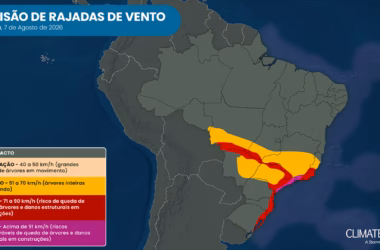 Mapa da previsão de rajadas de vento para sexta-feira, 7 de agosto de 2026