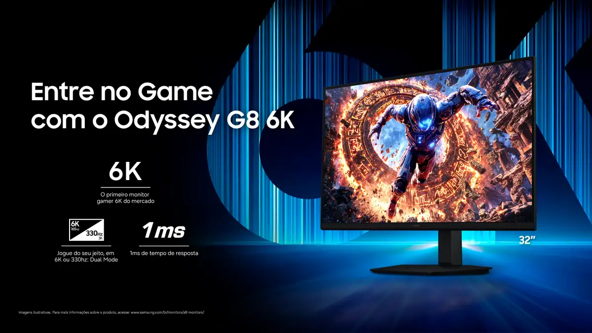 Monitor samsung odyssey g8 6k exibindo cena de jogo