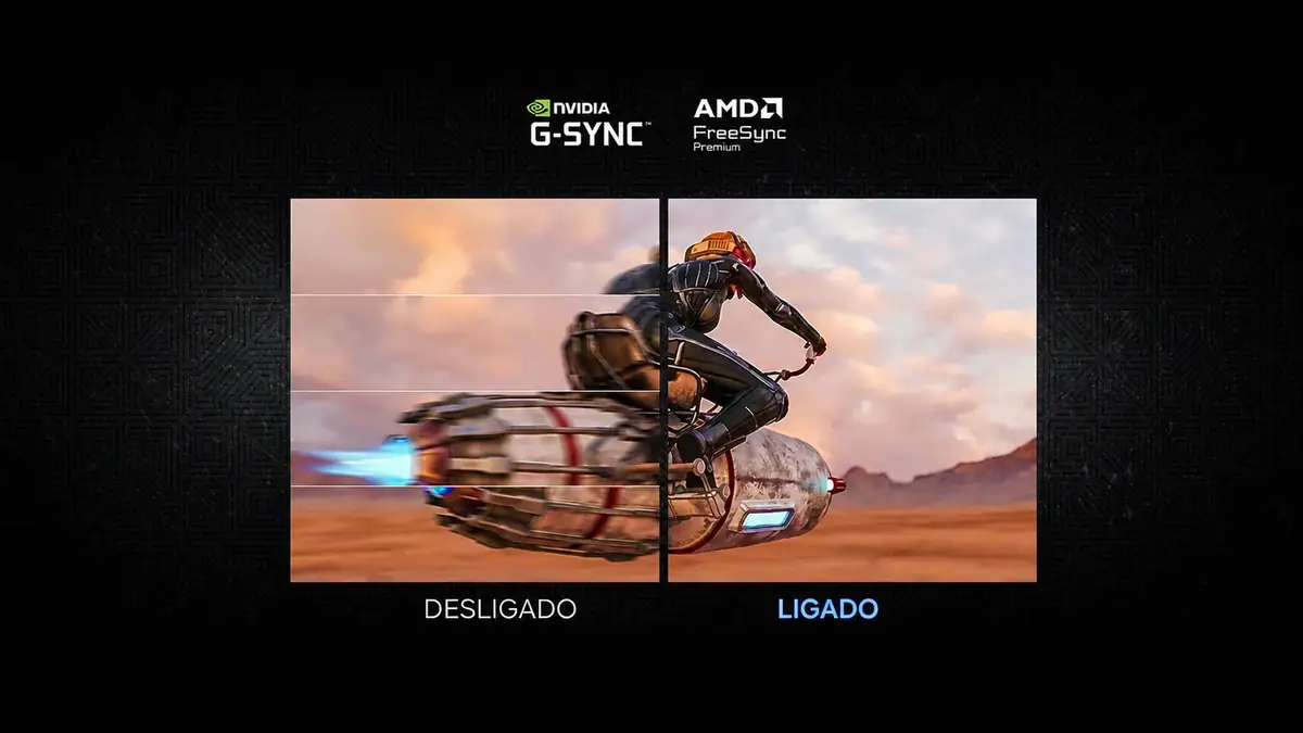 Comparação oficial com a sincronização de imagem ligada e desligada no odyssey g8 6k.