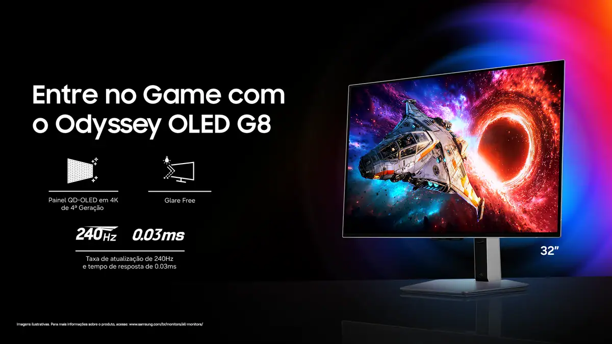 Odyssey oled g8 exibindo cena espacial para ilustrar o processamento de imagem em 4k.