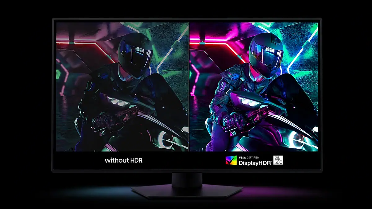 Comparação oficial do odyssey oled g8 com e sem hdr.