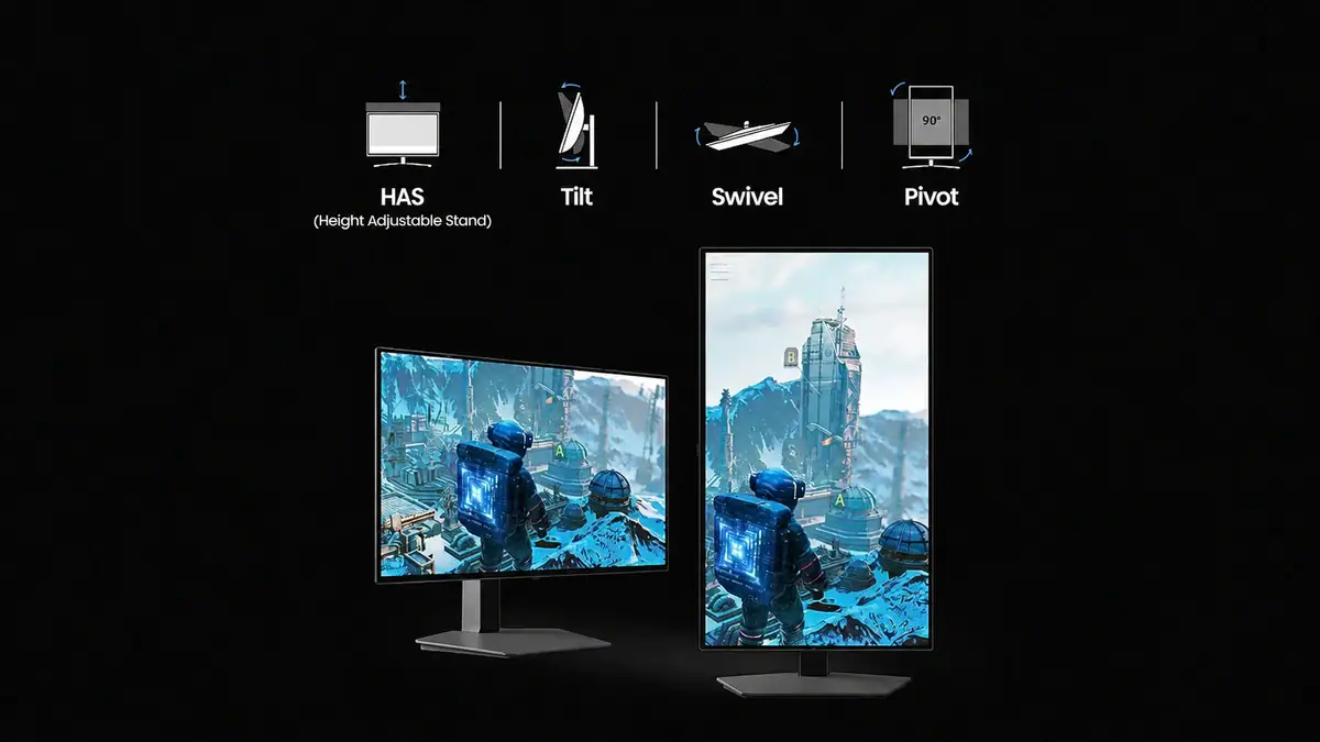 Diagrama oficial dos ajustes ergonômicos do odyssey oled g8.