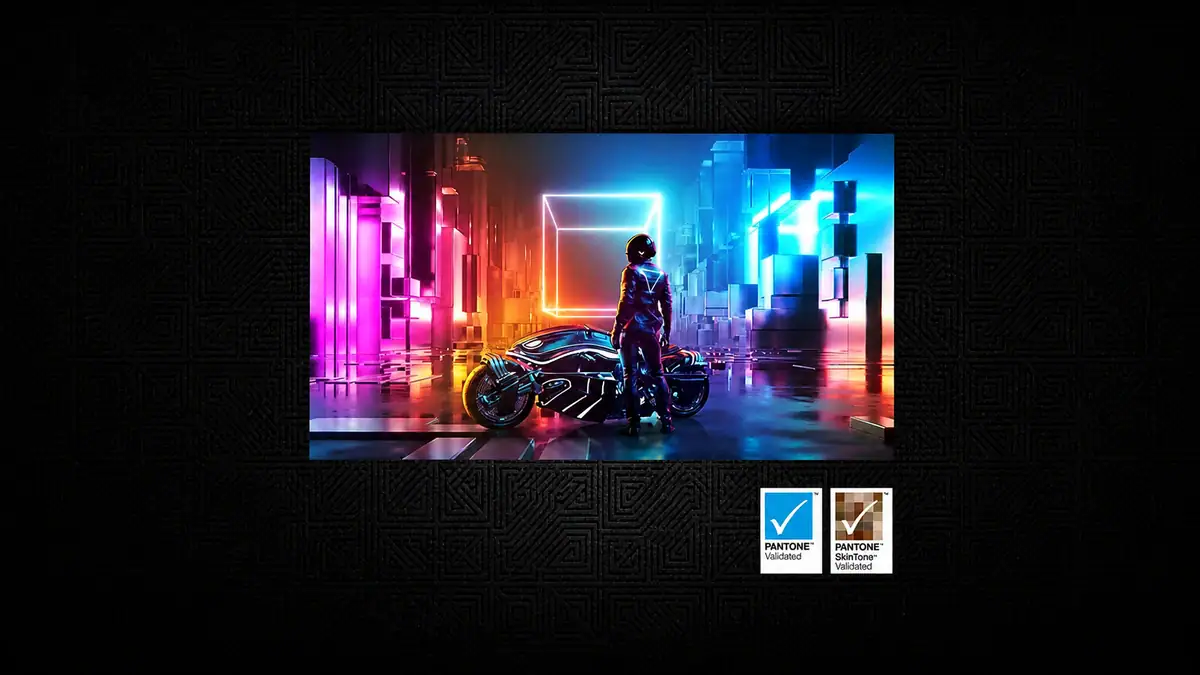 Odyssey oled g8 com selos oficiais de validação pantone.