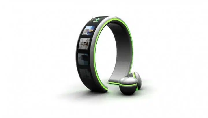 Mp3 player com tela oled flexível é carregado com energia do corpo humano Mp3 player com tela oled flexível carregado pelo batimento cardíaco