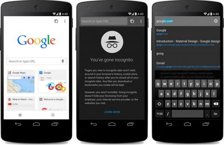Google chrome beta android l material design
