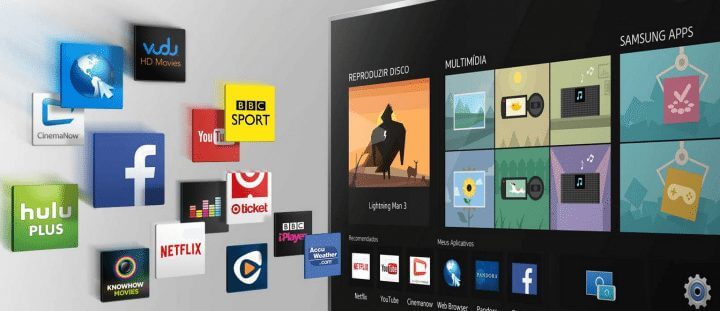 Review: home theater ht-j7550w da samsung O home theater ht-j7550w também tem menu de smart tv