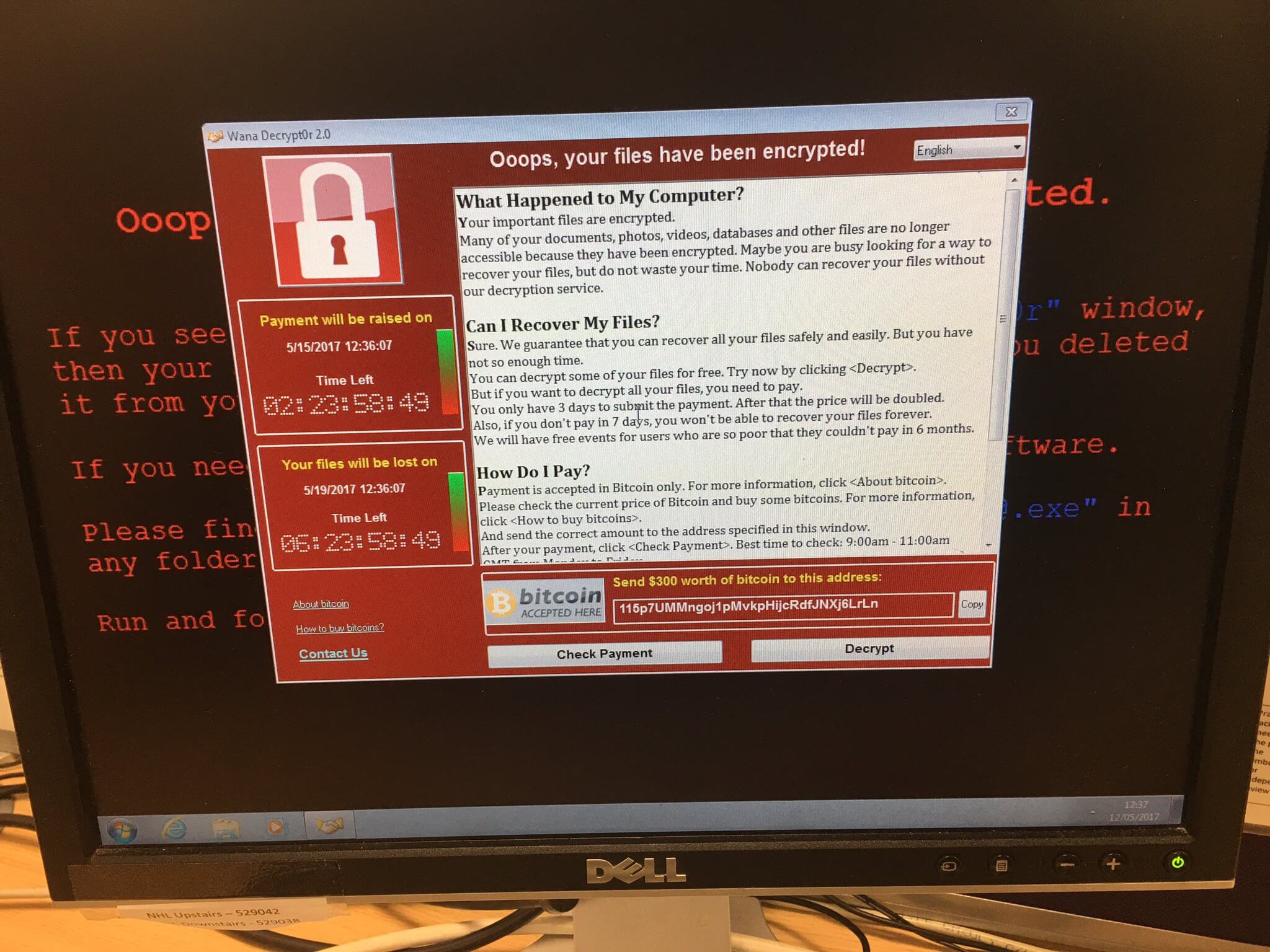 Hackers - mensagem exibida por ransomware