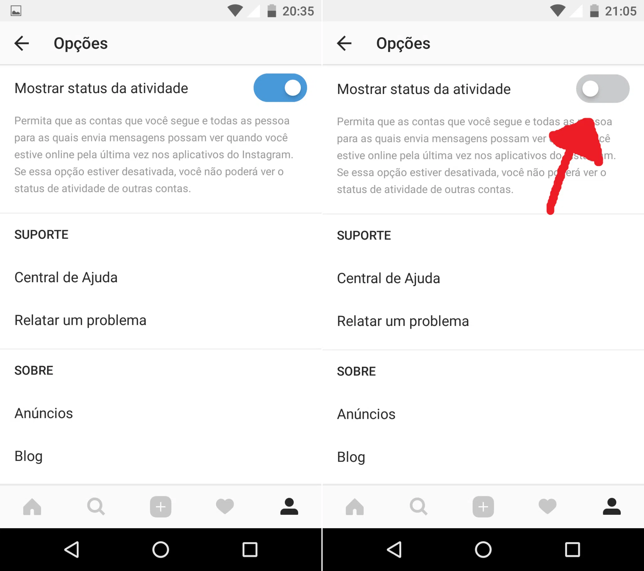 Instagram: desative a opção de status de atividade e evite stalkers Instagram: desative a opção de status de atividade e evite stalkers. As redes sociais estão tentando cada vez mais tornar mais simples nossa comunicação com os amigos. Porém, ao fazer isso, o instagram tem permitido que você seja stalkeado sem nem perceber