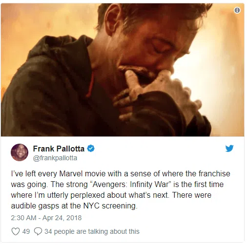Vingadores: guerra infinita surpreende nas primeiras reações ao filme Vingadores: guerra infinita surpreende nas primeiras reações ao filme. Vingadores: guerra infinita, o filme mais ambicioso da história da marvel studios está chegando. Veja as primeiras reações ao longa, que estão ótimas!