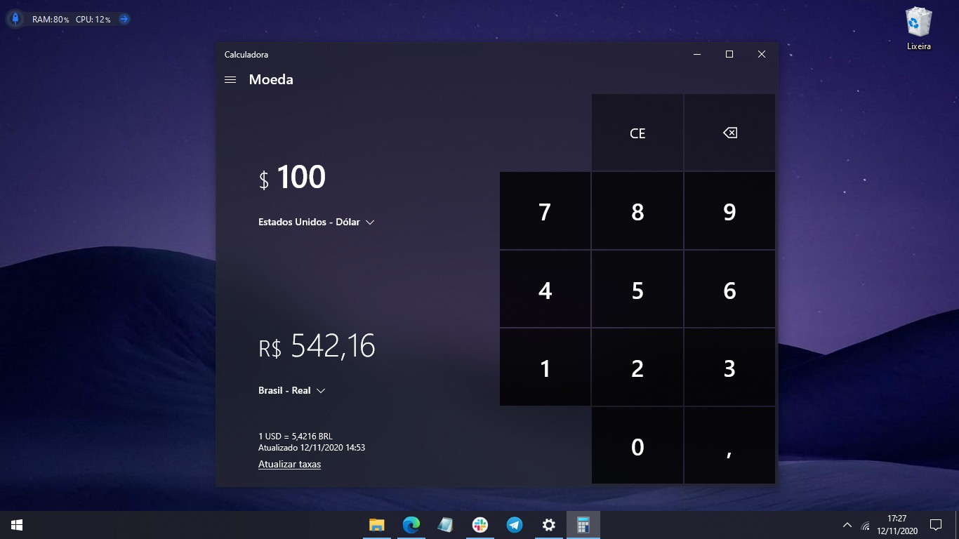 17 truques do windows 10 que você precisa conhecer Print da conversão de moedas da calculadora, um dos truques do windows 10