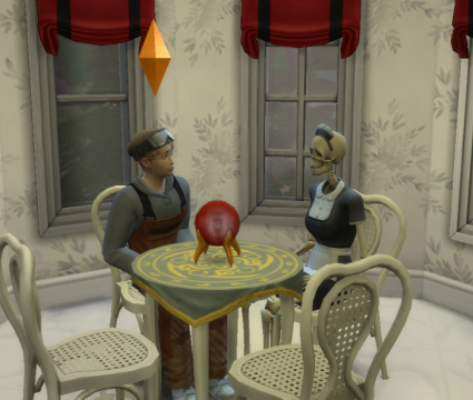 Review: the sims 4 sobrenatural, a coleção que introduz uma assustadora jogabilidade The sims 4 sobrenatural homem conversa com ossilda