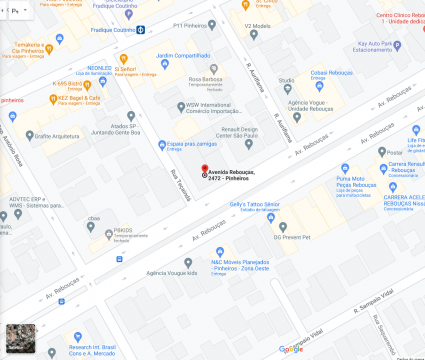 21 dicas e truques para google maps Captura de tela do mapa com a av. Rebouças em destaque. Um pouco mais a frente, um menu aberto sobre um ponto mais afastado.