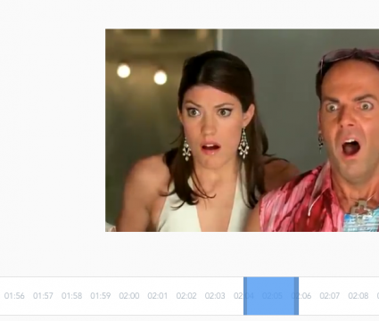 Como transformar vídeo do youtube em gif facilmente Captura de tela do site gifs. Com. À direita, o vídeo com cena do filme as branquelas. À esquerda, os botões caption, image, crop, padding, hue, invert. Na parte inferior, uma linha do tempo com um retângulo azul.