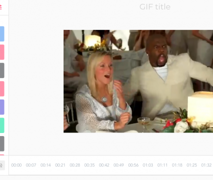 Como transformar vídeo do youtube em gif facilmente Captura de tela do site gifs. Com. À direita, o vídeo com cena do filme as branquelas. À esquerda, os botões caption, image, crop, padding, hue, invert. Na parte inferior, uma linha do tempo com um cursor em formato de agulha na cor rosa, à direita.