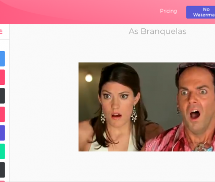 Como transformar vídeo do youtube em gif facilmente Captura de tela do site gifs. Com. À direita, o vídeo com cena do filme as branquelas. À esquerda, os botões caption, image, crop, padding, hue, invert. No canto superior direito, o botão create gif.