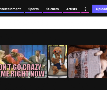 Como transformar vídeo do youtube em gif facilmente Captura de tela da página inicial do site giphy. Com. Uma seta vermelha aponta para o botão login no canto superior direito