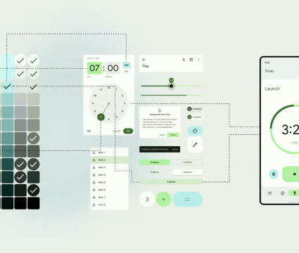 Android 12 traz novo visual e mais privacidade, veja novidades Exemplo utilizado durante o google i/o para demonstrar como o sistema utiliza as cores na personalização do visual.