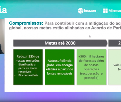 Previsia: inteligência artificial ajuda na prevenção dos desmatamentos na amazônia Hugo barreto lembra que a vale tem metas alinhadas com o acordo de paris, mostrando os objetivos a serem alcançados até 2050