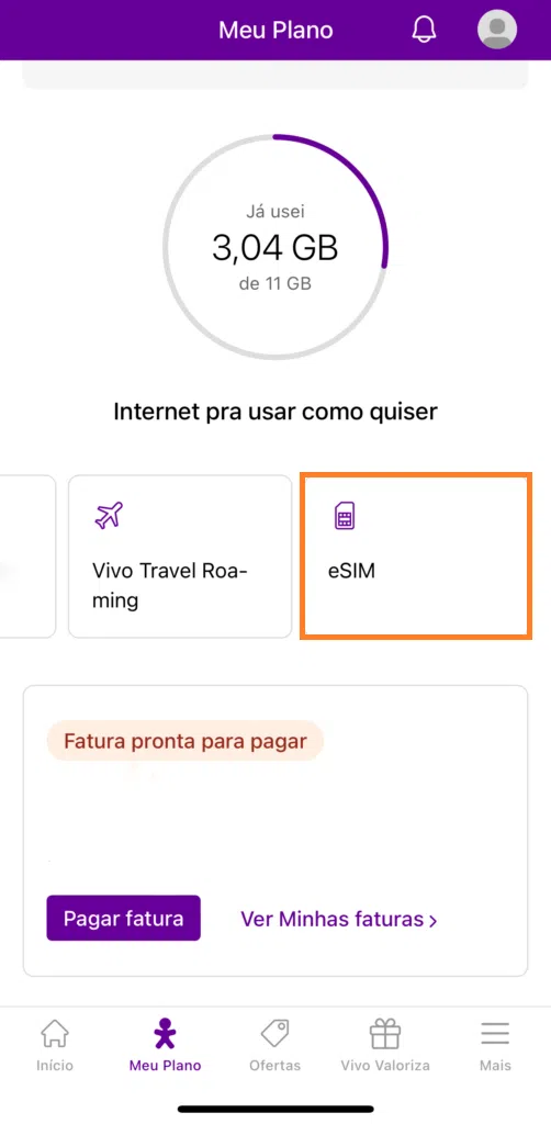 Como ativar um eSIM no app da Vivo