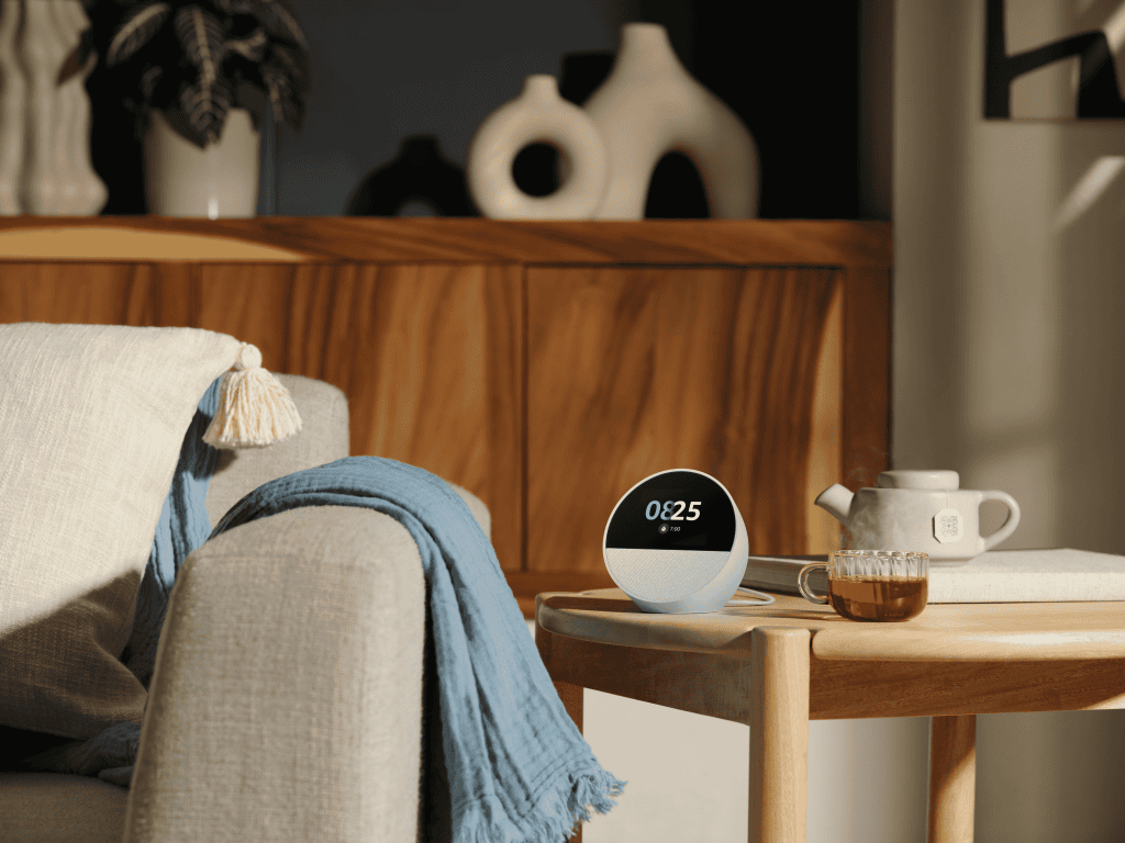 Support Pour Echo Spot 2024 / Echo 4 - Base En Bois Avec Gestion De Câbles, Améliore Le Son Et La Stabilité (noir)